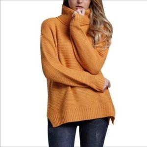 Orange turtleneck sweater with ribbing